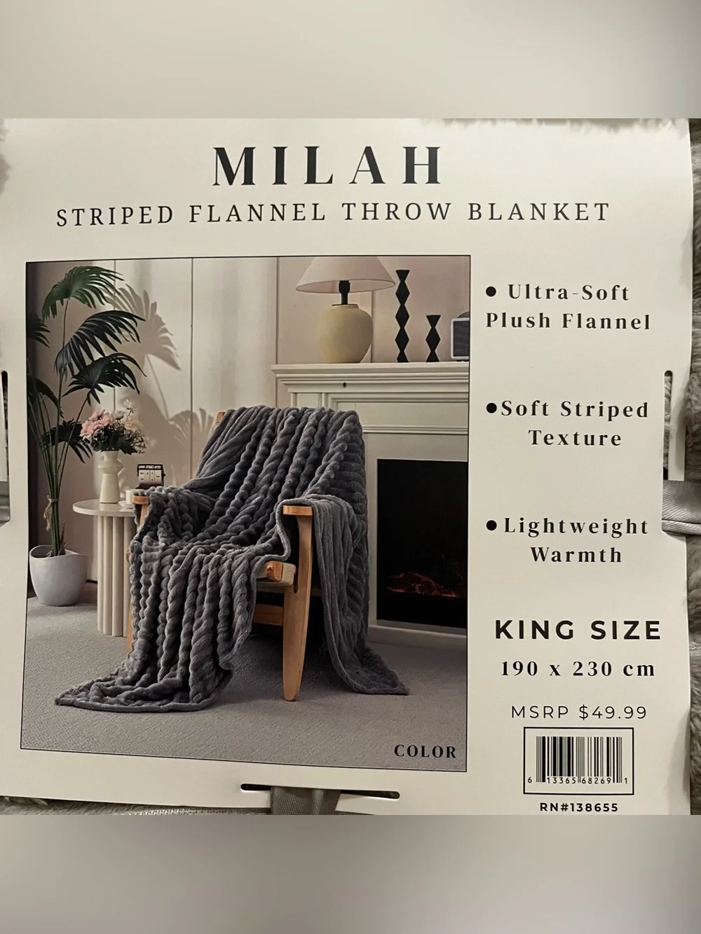 Milah Soft Striped Flannel Throw Blanket - Light Gray